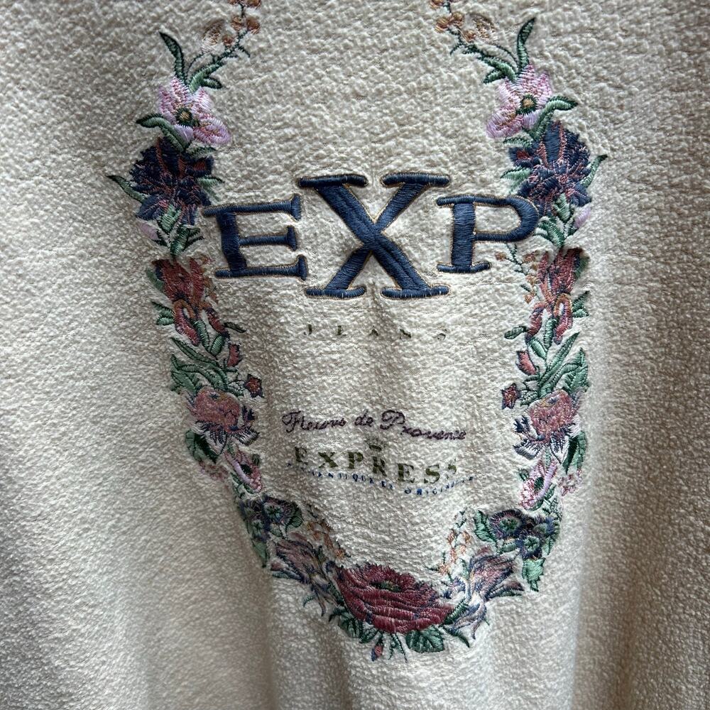 Vintage Express Floral Embroidered Terry Sweatshirt Cream Size Large - Picture 3 of 4
